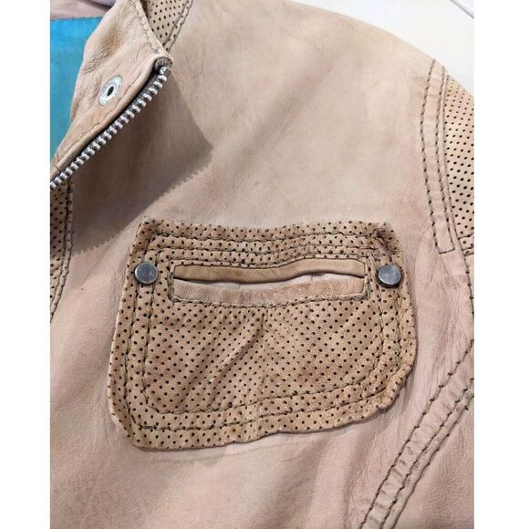 Vintage GIORGIO CUIRS Beige Leather Flight Jacket / Bomber, Sz 4 / 6 - Picture 12 of 16